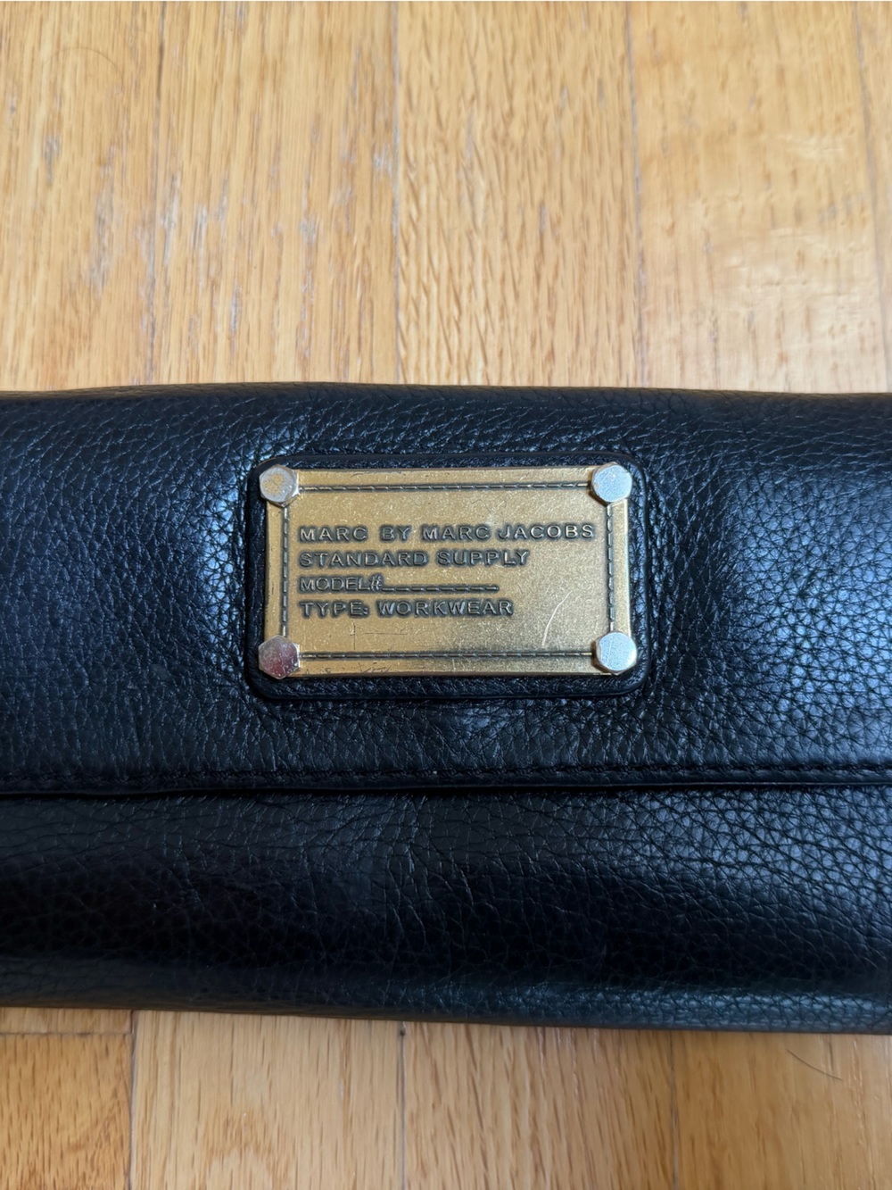 Marc by Marc Jacobs Black Leather Wallet with Gold Plaque Accent